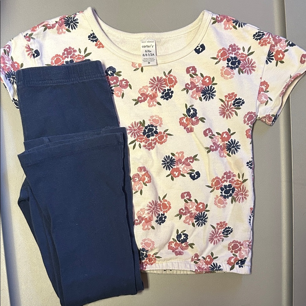 Carter's Floral Print Top and Blue Leggings Set